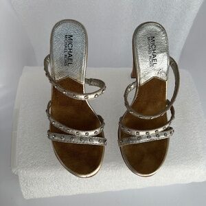 Michael Kors Silver Leather Straps Platform Sandals with Rhinestones Sz 6M